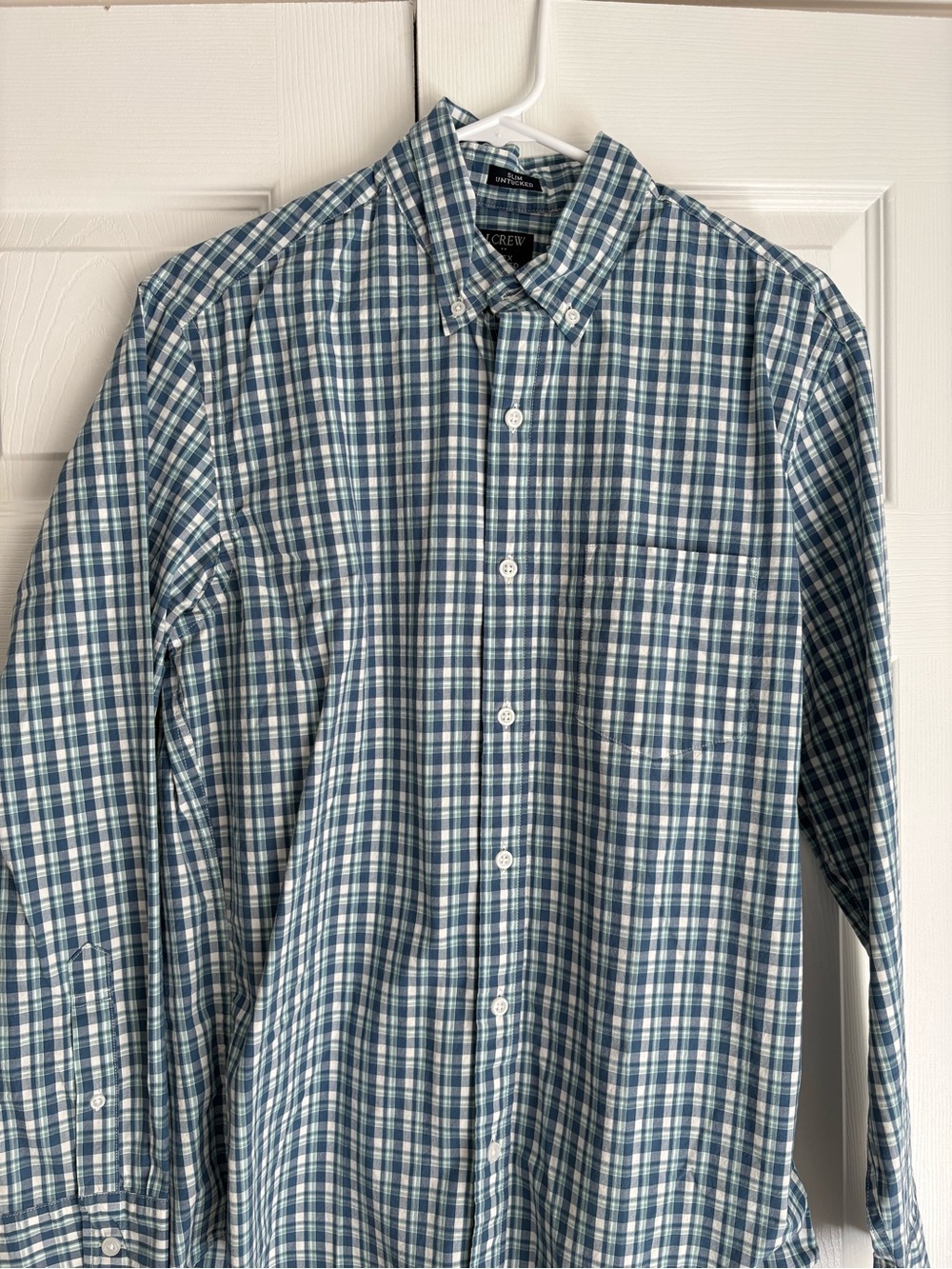 J. Crew Men's Teal and White Plaid Button-Down Shirt NWT
